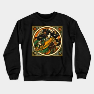 Chinese Swordswoman in a Mucha Art Nouveau Style Crewneck Sweatshirt